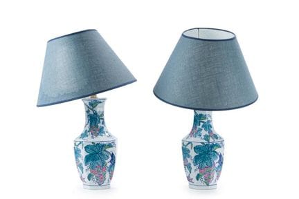 Paire de lampes de table en porcelaine bleue et bl