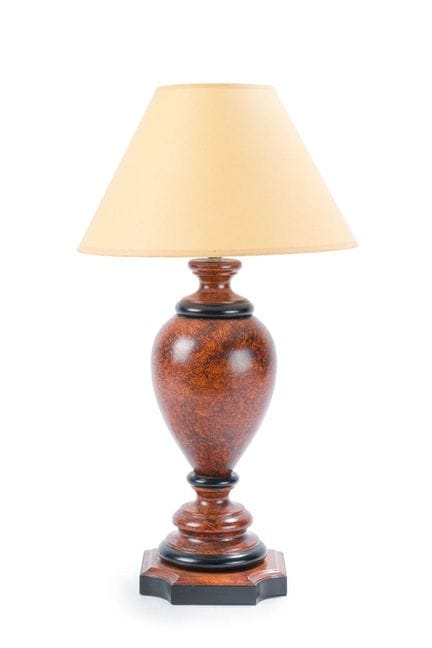 Pair of painted wooden table lamps. Beige lampshad