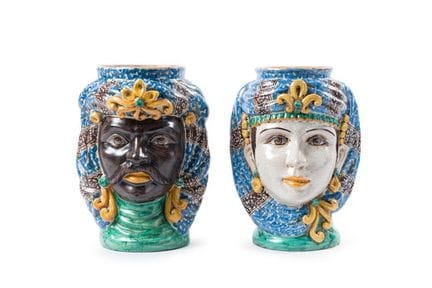 "Teste di moro" 
Pair of Sicilian ceramic planters