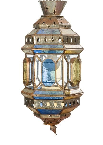 Lampe hexagonale en métal doré et pans géométrique