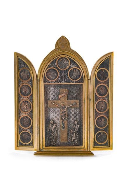 Gilded and chiseled bronze triptych, 19th century.