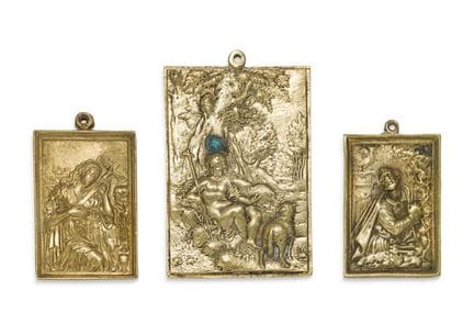 Set of 3 gilded bronze crucifixes: one depicting t