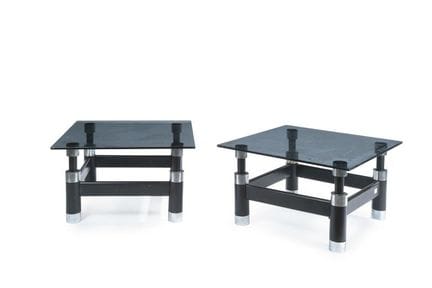 Pair of side tables made of black-painted wood wit