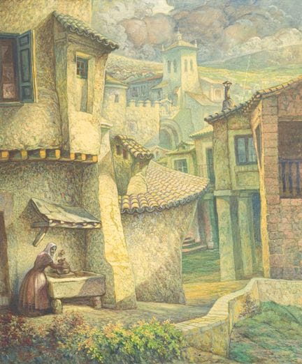 SPANISH SCHOOL. 20th Century

"Village Landscape"

