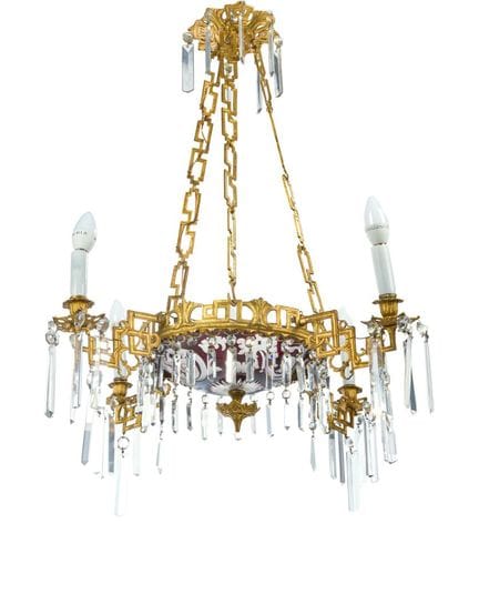 Alfonso-style ceiling lamp in gilded bronze with a