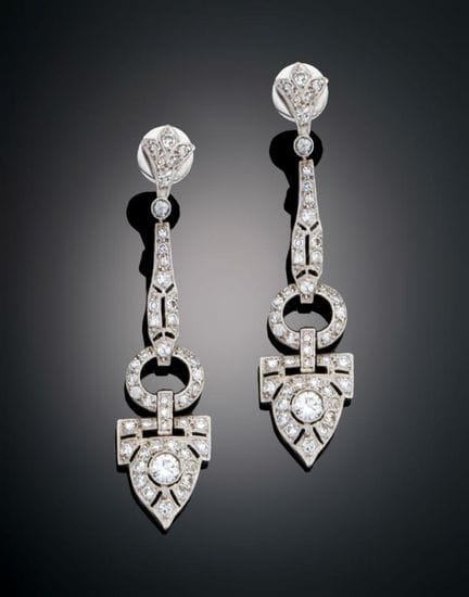 LONG GEOMETRIC ART DECO EARRINGS WITH DIAMONDS IN 