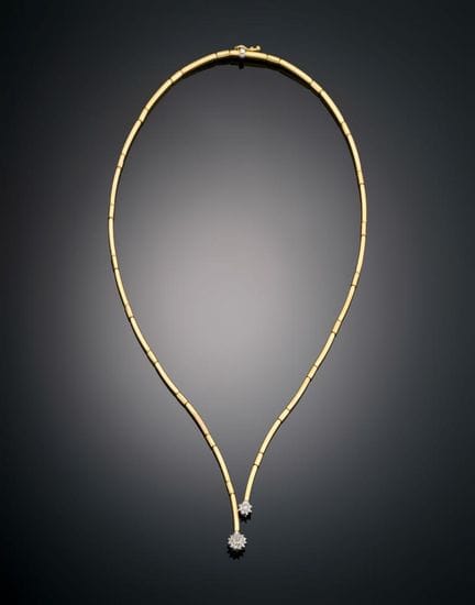 BAMBOO NECKLACE WITH DIAMONDS IN YELLOW AND WHITE 