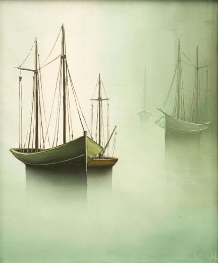 GILBERT BRIA (France, 1933)

"Ships".
Oil on canva