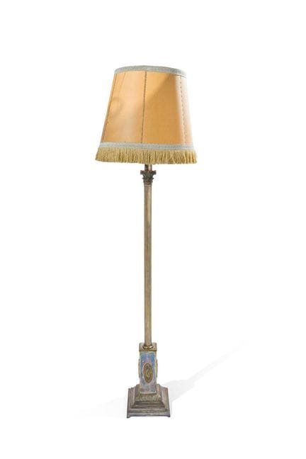 Floor lamp in silver with fluted column shaft topp