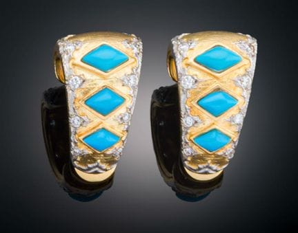YANES EARRINGS WITH DIAMONDS AND TURQUOISES IN YEL
