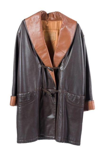 Two-tone leather jacket in chocolate brown with ca