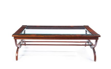 English style coffee table in wood with glass top 
