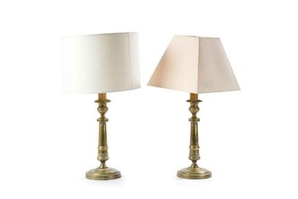 Pair of table lamps designed like candlesticks, ma