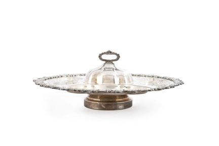 Large appetizer tray on a rotating stand with a ce