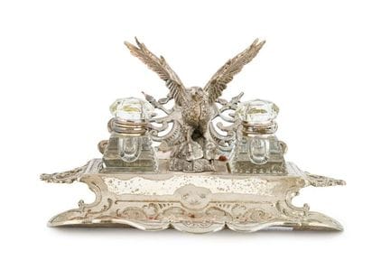 Silver writing set with two glass inkwells
Maximum