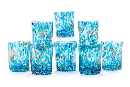 Set of 8 tall Murano blown glass tumblers in aqua 