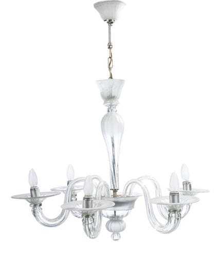 Six-light ceiling chandelier in Murano glass, Ital