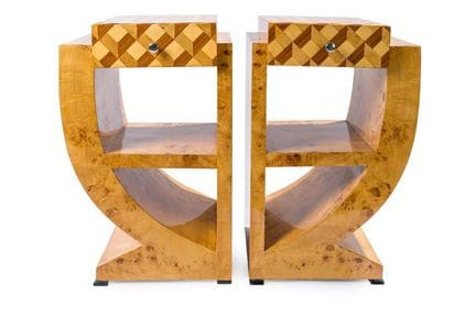 Pair of Art Deco-style nightstands
Made of burl wo