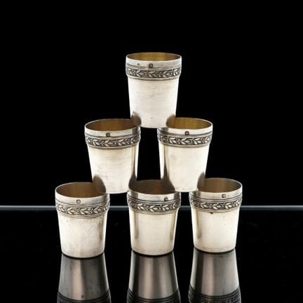 Set of six 925-millésime silver liqueur glasses de
