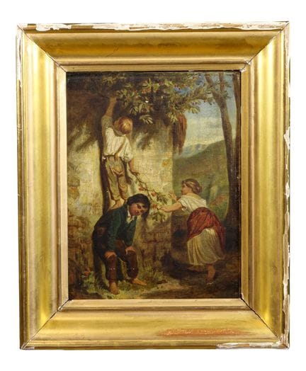 19世纪法国画派
采摘果实的孩子们
布面油画
34 x 26 厘米

拍品状况未在拍品信息中注明。如