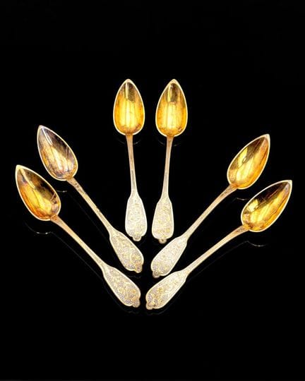 Suite de 6 cuillères à moka en argent et argent do