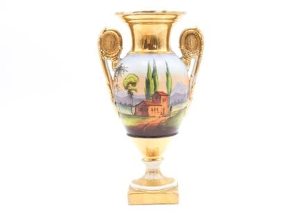 Jarrón de porcelana de París con decoración pintad