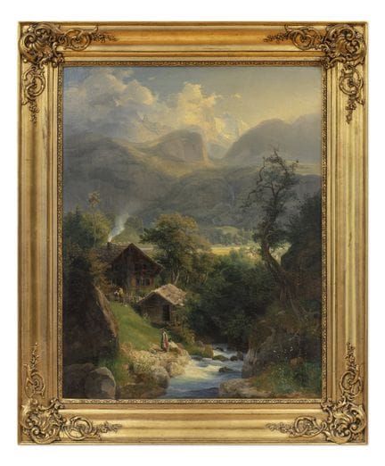 伊曼纽尔·冯·施托克勒（奥地利 / 奥地利人 1819 - 1893）——《阿尔卑斯山景：建筑与溪流