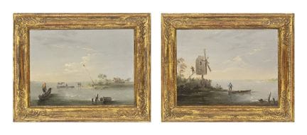 诺伯特·格伦德（捷克/波希米亚 1717 - 1767）——《河景双联画》（《风车风景》与《渡口与人