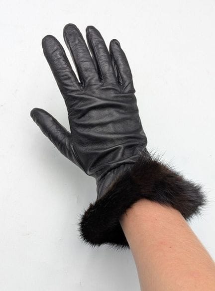 CHRISTIAN DIOR. Pair of black leather and mink glo