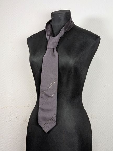 Gray silk tie accented with crystals (Swarovski?)