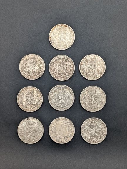 Confezione da 10 monete da 5 franchi belgi in arge