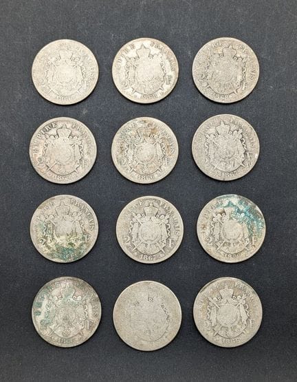 Set di 12 monete da 2 franchi del XIX secolo in ar