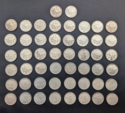Set da 50 pezzi da 5 franchi "La Semeuse" in argen