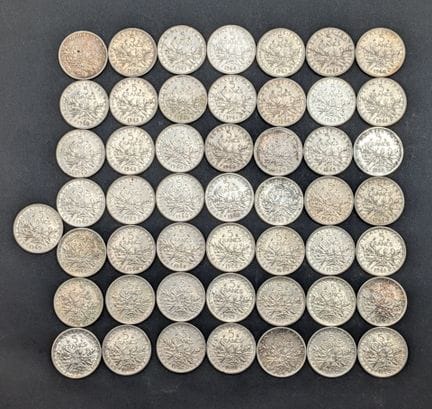 Set da 50 pezzi da 5 franchi "La Semeuse", in arge