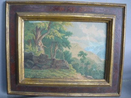 C. Böhnier (?) c. 1850. Stone wall in front of a m