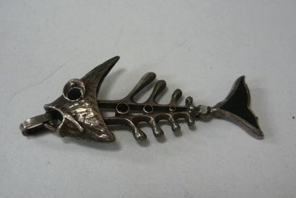 Large, movable fish pendant. 800 silver, partially