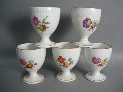 Set of 5 egg cups. KPM Berlin. Blue scepter and re