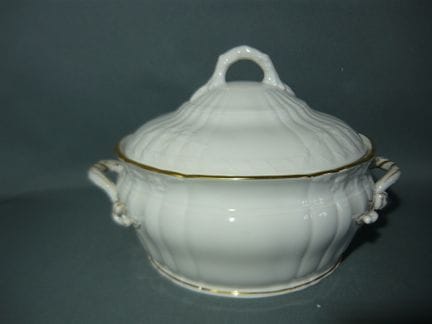 KPM Berlin Rocaille White with Gold. Large lidded 