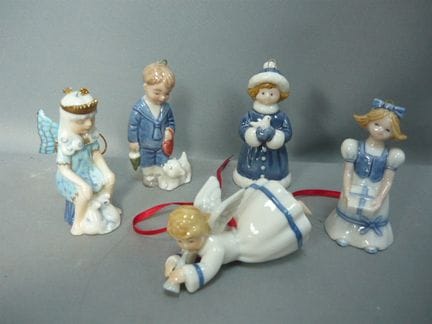 Collection of porcelain Christmas tree ornaments. 