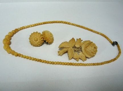 Three pieces of antique jewelry. Carved bone. JWL