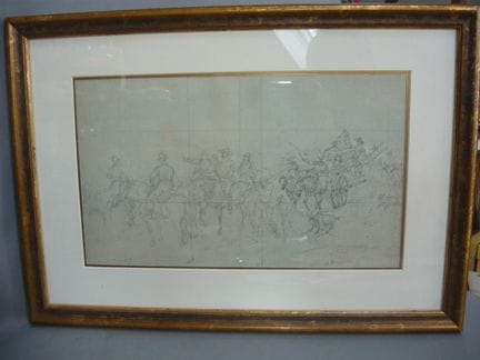 梅诺·穆利希（1823-1873），雨果·穆利希之父。 以“三十年战争”为主题的油画草图。纸本铅笔画