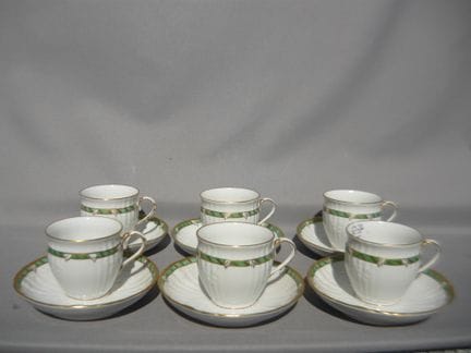 KPM Berlin Rocaille Green. Set of 6 coffee cups. F