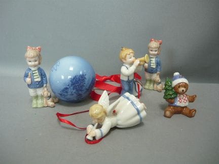 Collection of porcelain Christmas tree ornaments. 