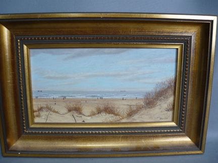 A. Hartog. Beach Life on the North Sea. Oil on pan