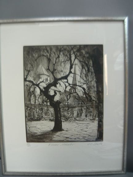 H. Steichle. Münster in Essen. Etching. Signed by 