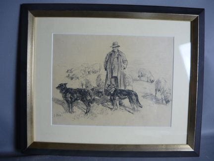 Georg Wolf (1882–1962). Shepherd with Dogs. Pencil