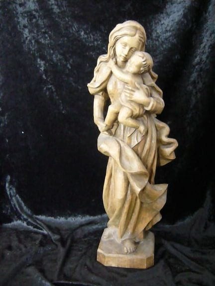 Mary with Child. Large hand-carved wooden figure. 