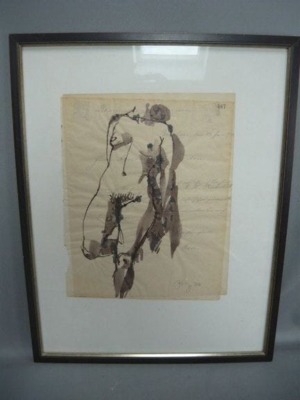 Nude on paper. Watercolor. Signed lower right. Ima