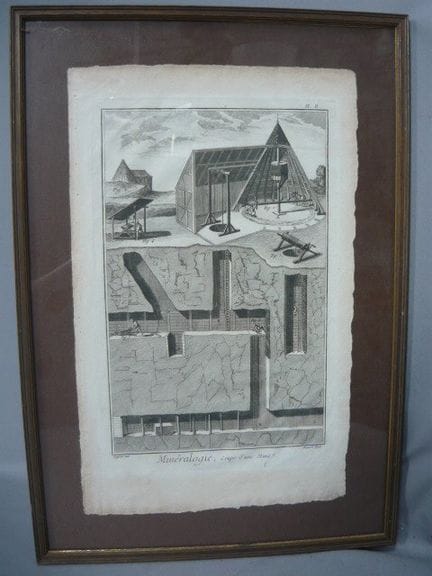 Copper engraving depicting mining, a mine, and a t