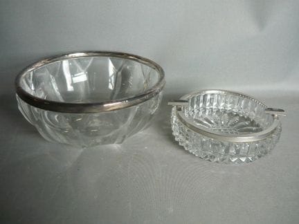 Fruit bowl and ashtray. Rims in 800 and 835 silver